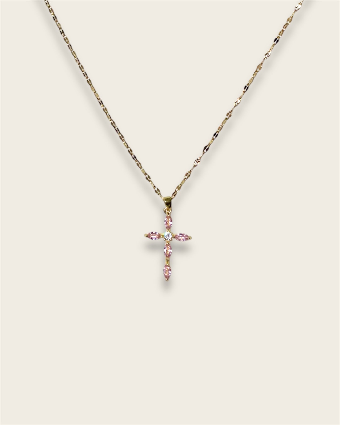 Oval Stone Cross Necklace